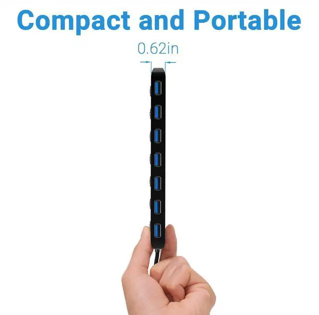Alt view image 6 of 7 - KEHIPI 7-Port USB 3.0 Hub Splitter, USB Extender Ultra Slim Data USB Hub with Individual Power Switch and LEDs