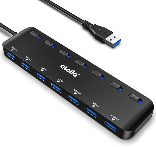 Main image of KEHIPI USB 3.0 hub, 7 ports, Multi USB 3.0, SuperSpeed 5 Gbit/s, USB adapter with 7 switches and individual indicators, compatible with Windows, Mac OS, Linux and other operating systems