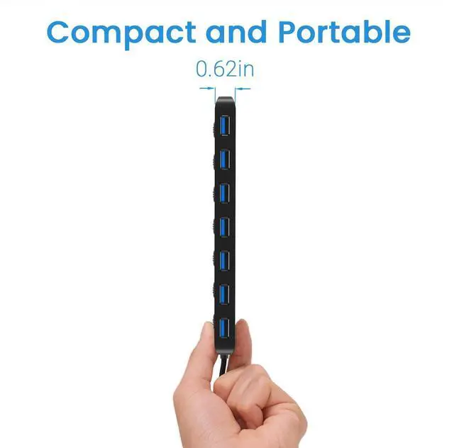 Alt view image 5 of 7 - KEHIPI USB 3.0 hub, 7 ports, Multi USB 3.0, SuperSpeed 5 Gbit/s, USB adapter with 7 switches and individual indicators, compatible with Windows, Mac OS, Linux and other operating systems