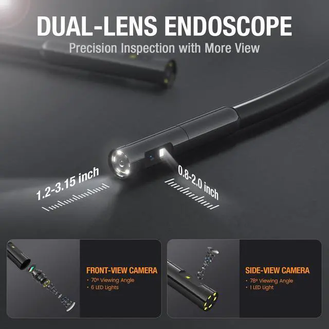 Alt view image 3 of 7 - Teslong 50FT Sewer Camera, Dual Lens Borescope with Light, 4.3" HD Drain Plumbing Endoscope Inspection Camera, Home Waterproof Flexible in Wall Cam Pipe Tools, Snake Scope for Air Duct HVAC