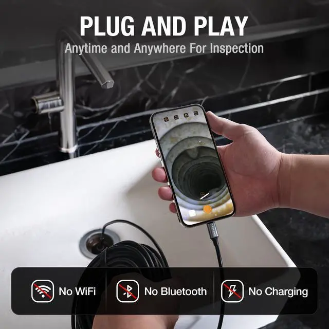 Alt view image 4 of 7 - Endoscope Camera with Light, Teslong USB-C Borescope Inspection Camera with 8 LED Lights, Flexible Waterproof Snake Scope, Fiber Optic Cam Compatible with iPhone 15, Android Phone(33ft)