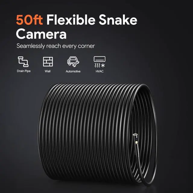 Alt view image 2 of 7 - KEHIPI 50ft Sewer Camera, 1080P HD Triple Lens Borescope, 5" IPS Screen Endoscope with Light, IP67 Waterproof Plumbing Drain Pipe Snake Inspection Camera with 32G Card, Carry Case