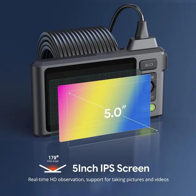 Alt view image 3 of 7 - KEHIPI 50FT Sewer Inspection Camera with 1080P Dual Lens, Led Light, 5" IPS Screen, Split Screen, IP67 Waterproof Endoscope, 7.9mm Borescope Probe