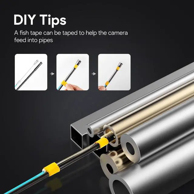 Alt view image 7 of 7 - KEHIPI 50ft Sewer Camera, 1080P HD Triple Lens Borescope, 5" IPS Screen Endoscope with Light, IP67 Waterproof Plumbing Drain Pipe Snake Inspection Camera with 32G Card, Carry Case