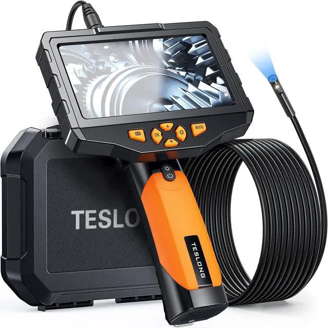 Main image of Teslong Inspection Camera, Dual Lens Borescope Camera with Light, NTS300 5" IPS Industrial Endoscope, 1080P Waterproof Flexible Mechanic Fiber Optic Snake Scope Cam for Wall Automotive Engine (16.5FT)