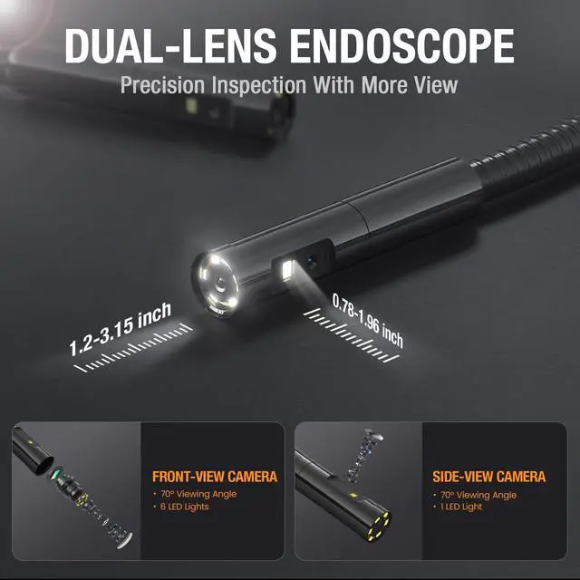 Alt view image 2 of 7 - Teslong Inspection Camera, Dual Lens Borescope Camera with Light, NTS300 5" IPS Industrial Endoscope, 1080P Waterproof Flexible Mechanic Fiber Optic Snake Scope Cam for Wall Automotive Engine (3.3FT)