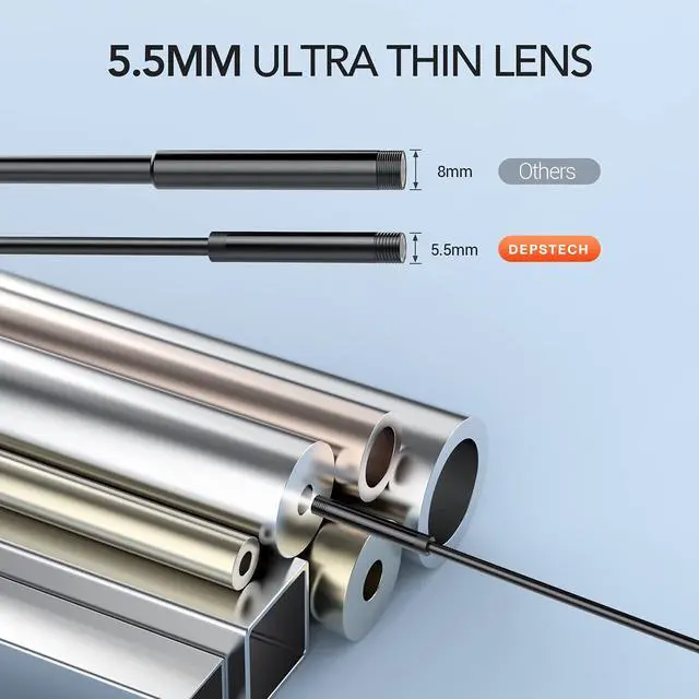 Alt view image 2 of 7 - KEHIPI 5.5mm Industrial Endoscope, 1080P Digital Borescope Inspection Camera with 4.3" Screen, IP67 Waterproof Snake Camera with Lights,16.5FT Semi-Rigid Cable, 32GB Card &Photo Capture (Orange)