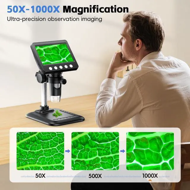 Alt view image 3 of 7 - KEHIPI 4.3" Digital Microscope for Adults, Coin Microscope1000X Magnification with 8 Ajustable LED Fill Lights, USB Microscope for Windows/MacOS, Coin Collection Supplies (376)