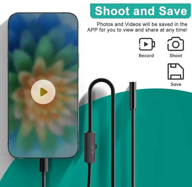 Alt view image 3 of 7 - KEHIPI Endoscope with Light,1080P HD Borescope Camera with 8 Adjustable LED Lights 8mm Lens, Inspection Camera with 16.5ft Semi-Rigid Cable, Compatible with for iOS and Android