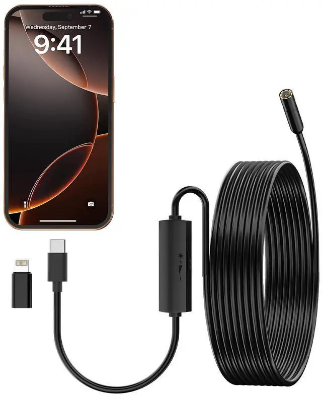 Main image of KEHIPI Endoscope with Light,1080P HD Borescope Camera with 8 Adjustable LED Lights 8mm Lens, Inspection Camera with 16.5ft Semi-Rigid Cable, Compatible with for iOS and Android