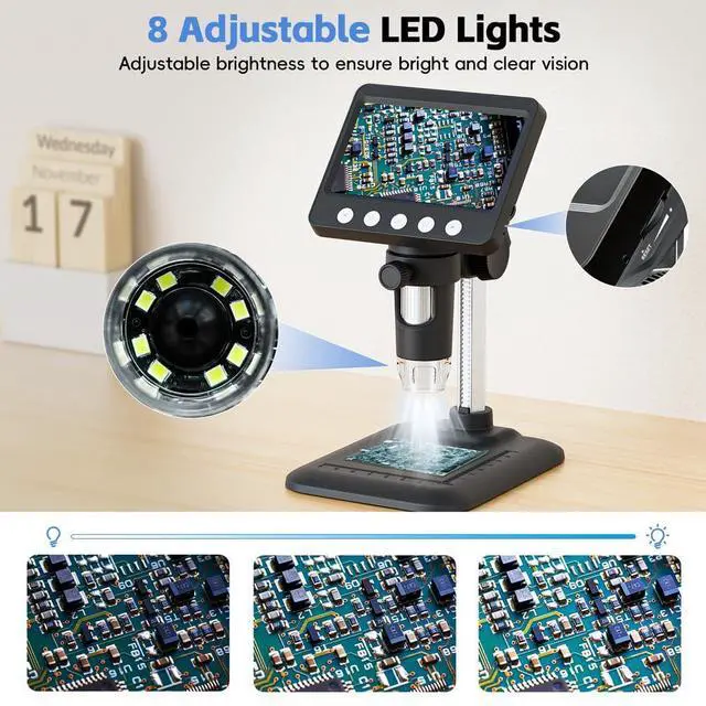 Alt view image 4 of 7 - KEHIPI 4.3" Digital Microscope for Adults, Coin Microscope1000X Magnification with 8 Ajustable LED Fill Lights, USB Microscope for Windows/MacOS, Coin Collection Supplies (376)