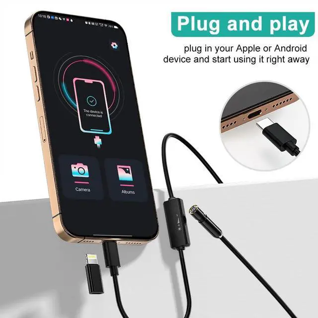 Alt view image 4 of 7 - KEHIPI Endoscope with Light,1080P HD Borescope Camera with 8 Adjustable LED Lights 8mm Lens, Inspection Camera with 16.5ft Semi-Rigid Cable, Compatible with for iOS and Android