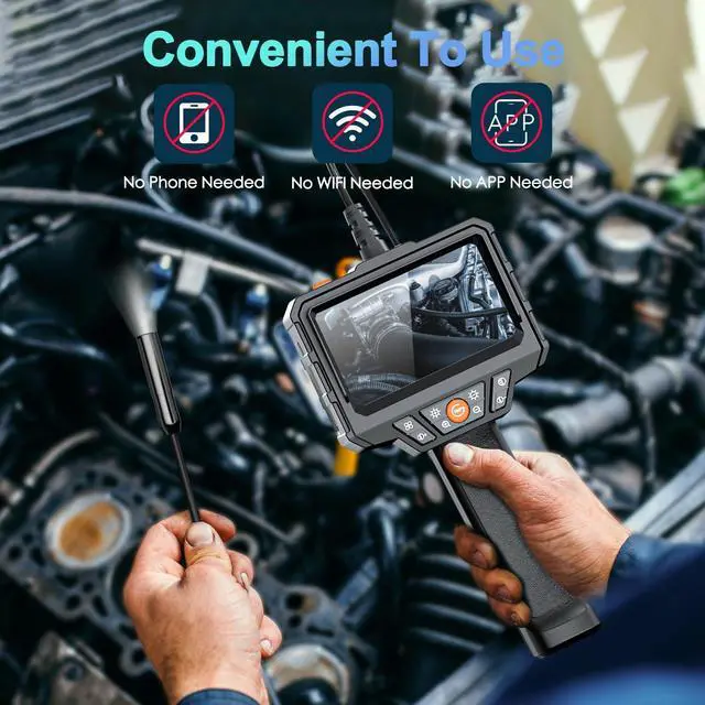 Alt view image 2 of 7 - KEHIPI Endoscope Camera with Light, 4.3'' LCD Screen HD Digital Handheld Borescope IP67 Waterproof Snake Sewer Inspection Camera with 8 LED Lights, 3 Accessories, Semi-Rigid Cable-15M(49.2FT)