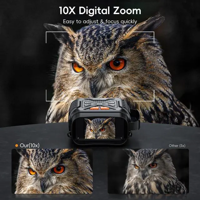 Alt view image 4 of 7 - KEHIPI Night Vision Goggles, Night Vision Binoculars for Adults, 10X Digital Zoom, 2.8'' HD Screen Binoculars Camera can Take Photo and Video with 32GB TF Card, Support Connecting to Computer