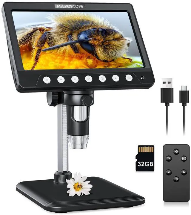 Main image of KEHIPI 7" Digital Microscope for Adults, Coin Microscope 1200X Magnification with 8 Ajustable LED Fill Lights and 32GB Card, USB Microscope for Windows/MacOS, Coin Collection Supplies