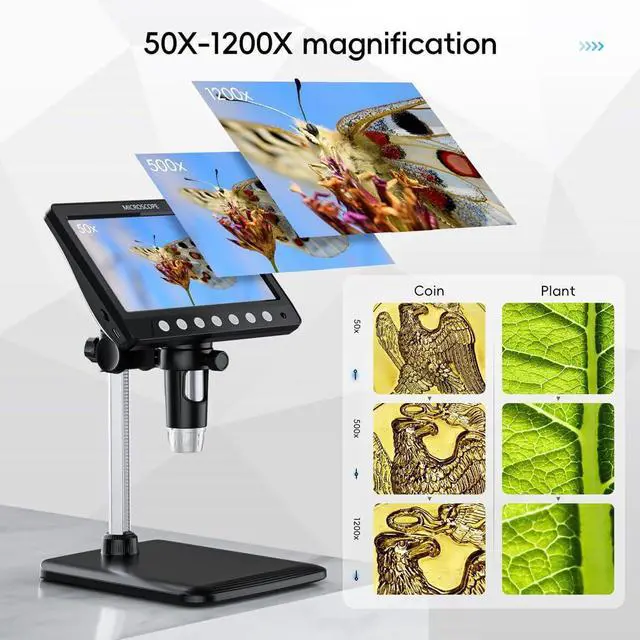 Alt view image 3 of 7 - KEHIPI 7" Digital Microscope for Adults, Coin Microscope 1200X Magnification with 8 Ajustable LED Fill Lights and 32GB Card, USB Microscope for Windows/MacOS, Coin Collection Supplies