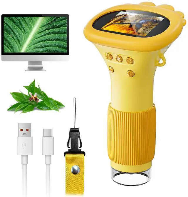 KEHIPI Microscope for Kids, 2" IPS Screen 1000X Handheld Digital Microscopes HD Pocket Portable Mini USB Microscope Camera, PC Compatible, Science Edu Fun Birthday Gifts Toys for Children Students