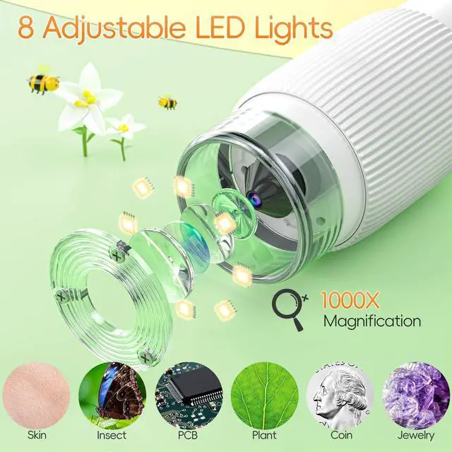 Alt view image 3 of 7 - KEHIPI Microscope for Kids, 2" IPS Screen 1000X Handheld Digital Microscopes HD Pocket Portable Mini USB Microscope Camera, PC Compatible, Science Edu Fun Birthday Gifts Toys for Children Students