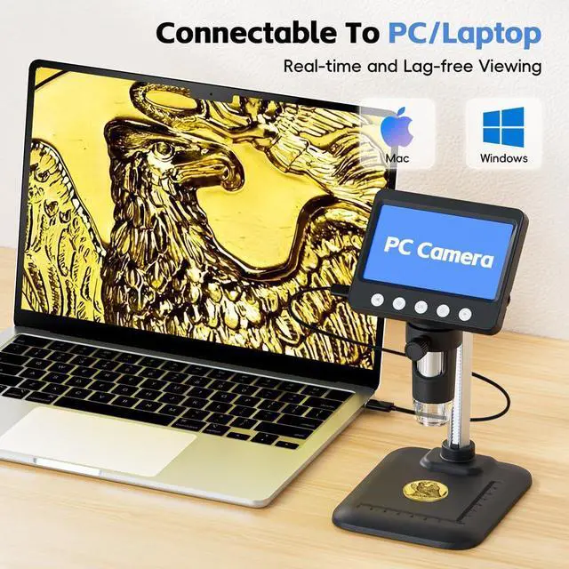 Alt view image 7 of 7 - KEHIPI 4.3" Digital Microscope for Adults, Coin Microscope1000X Magnification with 8 Ajustable LED Fill Lights, USB Microscope for Windows/MacOS, Coin Collection Supplies (376)