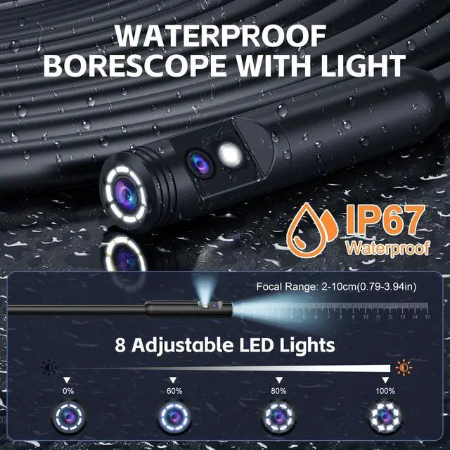 Alt view image 4 of 7 - KEHIPI Dual Lens Endoscope Camera with Light, 1920P HD Borescope Camera with 4.3" LCD, 8 Adjustable LEDs, 16.4FT Semi-Rigid Cable & 32GB Card-IP67 Waterproof Inspection Borescope for Sewer/Drain/Pipe