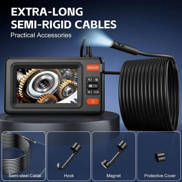 Alt view image 7 of 7 - KEHIPI Dual Lens Endoscope Camera with Light, 1920P HD Borescope Camera with 4.3" LCD, 8 Adjustable LEDs, 16.4FT Semi-Rigid Cable & 32GB Card-IP67 Waterproof Inspection Borescope for Sewer/Drain/Pipe