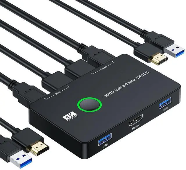 Main image of KEHIPIUSB 3.0 Switch for Computers Shares Mouse Keyboard Printer to One HD Monitor, 4K@60 Hz USB and HDMI Switch with 2 HDMI Cables and 2 USB Cables Included