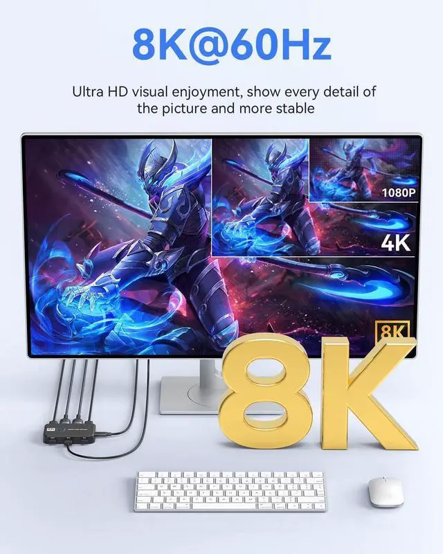 Alt view image 5 of 7 - KEHIPI KVM Switch 1 Monitors 2 Computers USB Switch for 2 Computers Share Keyboard Mouse Printer and one HD Monitor Support UHD 8K@60Hz with 2 USB Cable and 2 HDMI Cable (Black)