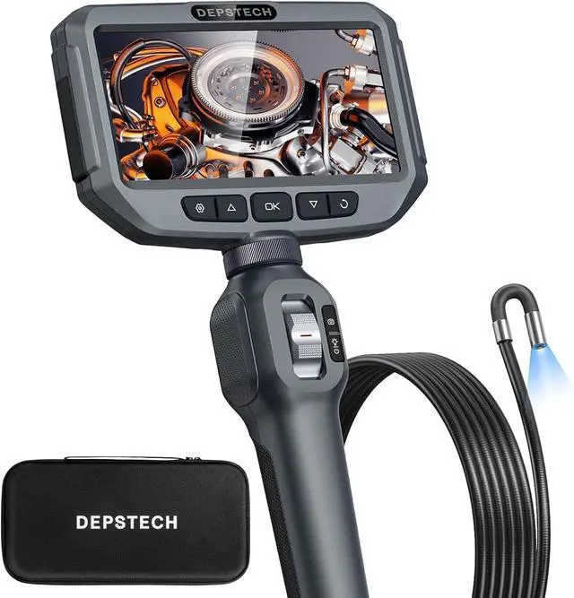 Main image of KEHIPI Two-Way Articulating Borescope, 0.24in Articulated Endoscope Camera with Light, 5-inch IPS Snake Inspection Camera, Flexible Automotive, Mechanics, Plumbing Tools for Men-4.92FT