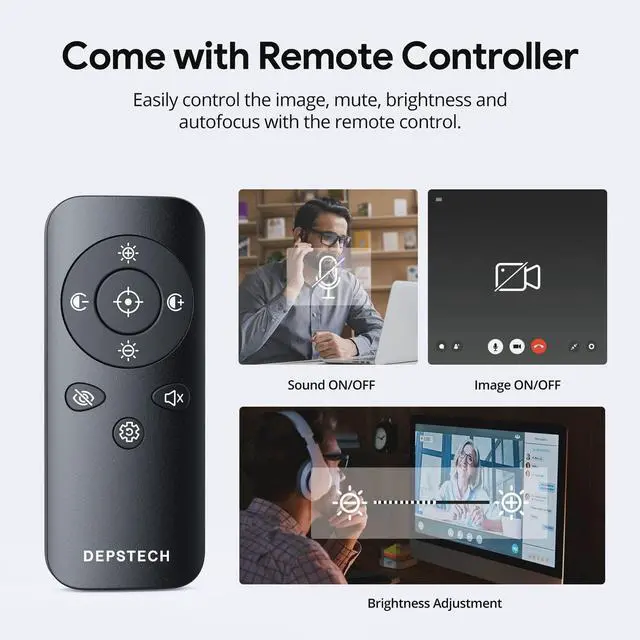 Alt view image 4 of 7 - KEHIPI 4K Webcam with Remote Control, Ultra HD Webcam with Microphones, Noise-Canceling, AutoFocus, Low-Light Correction, Privacy Cover, Web Camera for PC/Mac/Laptop/Desktop/Zoom/Teams