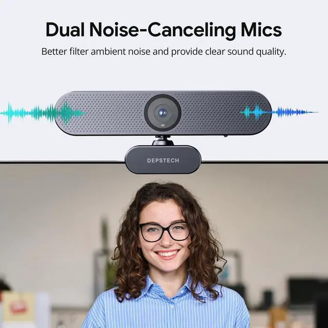 Alt view image 3 of 7 - KEHIPI 4K Webcam with Remote Control, Ultra HD Webcam with Microphones, Noise-Canceling, AutoFocus, Low-Light Correction, Privacy Cover, Web Camera for PC/Mac/Laptop/Desktop/Zoom/Teams