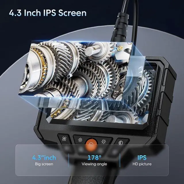 Alt view image 3 of 7 - KEHIPI Endoscope with Light and 50ft Semi-Rigid Cable, Handheld Borescope 4.3'' HD 1080P, 8 Adjustable LED Lights, IP67 Waterproof Inspection Camera for Sewer, Gadgets for Men