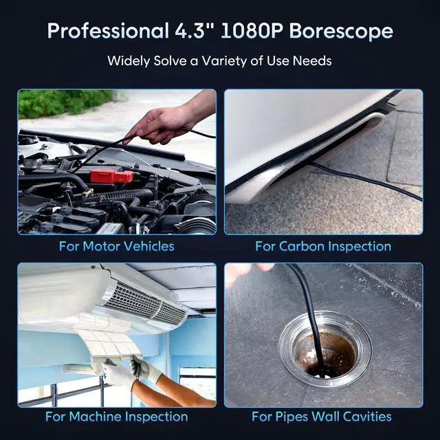 Alt view image 6 of 7 - KEHIPI Endoscope with Light and 50ft Semi-Rigid Cable, Handheld Borescope 4.3'' HD 1080P, 8 Adjustable LED Lights, IP67 Waterproof Inspection Camera for Sewer, Gadgets for Men