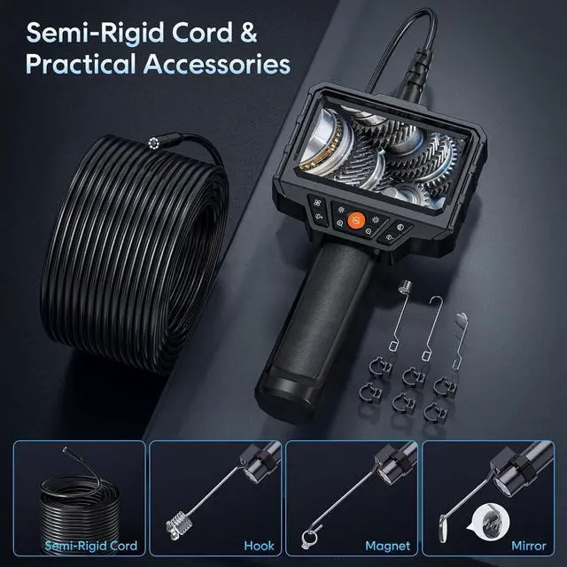 Alt view image 5 of 7 - KEHIPI Endoscope with Light and 50ft Semi-Rigid Cable, Handheld Borescope 4.3'' HD 1080P, 8 Adjustable LED Lights, IP67 Waterproof Inspection Camera for Sewer, Gadgets for Men