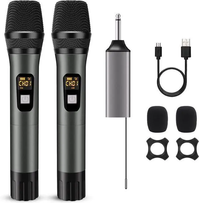 Main image of KEHIPI Wireless Microphone, Handheld UHF Dual Metal Cordless Dynamic Mic System with Rechargeable Receiver,200ft Range,for Karaoke, Speech, Party, Wedding, Church,Singing Machine-Auto Connect