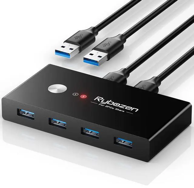Main image of KEHIPI USB 3.0 Switch, USB Switcher 2 Computers Share 4 USB for Keyboard Mouse Printer Scanner, USB KVM Switch Selector with 2 USB 3.0 Cables, Compatible with Windows, Mac, Linux