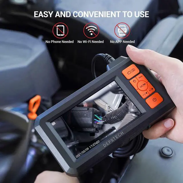 Alt view image 4 of 7 - KEHIPI 5.5mm Industrial Endoscope, 1080P Digital Borescope Inspection Camera with 4.3" Screen, IP67 Waterproof Snake Camera with Lights,16.5FT Semi-Rigid Cable, 32GB Card &Photo Capture (Orange)