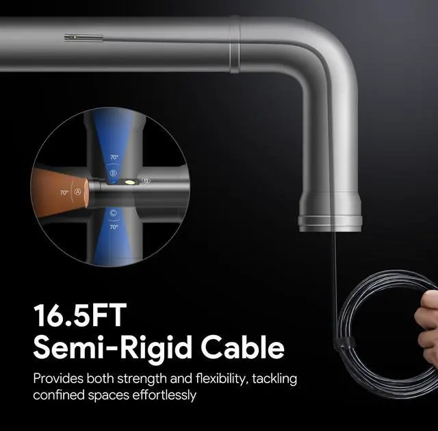 Alt view image 6 of 7 - KEHIPI 7'' IPS Endoscope Camera with Lights, 1080P Triple-Lens Digital Borescope Tool, Inspection Camera with Split Screen, Sound Recording, 16.5ft IP67 Waterproof Snake Cable, 180° Rotation View