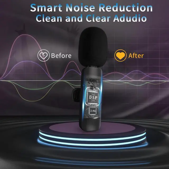 Alt view image 4 of 7 - KEHIPI Professional Wireless Lavalier Lapel Microphone for iPhone iPad, Mini Lapel Mics Plug-Play 2.4G Ultra-Low Delay Noise Reduction Chip for Video Recording Interview Podcast Vlog YouTube Tiktok