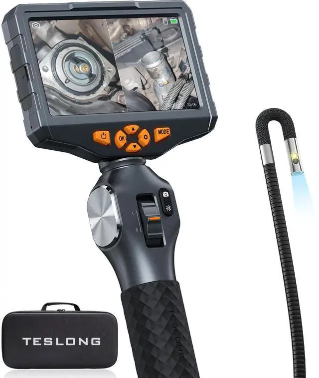 Main image of Teslong Articulating Borescope with Dual Lens Endoscope, 5-inch IPS Automotive Inspection Camera with Two-Way Articulation Tip, 6+1 LED Lights, Mechanics Fiber Optic Scope-Dia. 0.25 inch & L 5.0 feet