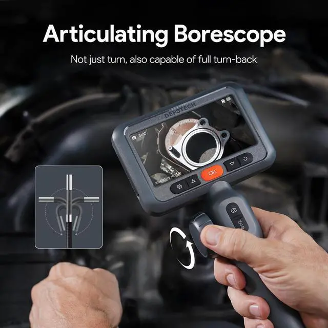 Alt view image 3 of 7 - KEHIPI 210° Two-Way Articulating Borescope, 0.24in Ultra-Slim Endoscope Camera with Lights, 4.5 IPS Screen, 5ft Waterproof Flexible Snake Tube, Industrial Inspection Camera for Automotive Mechanics