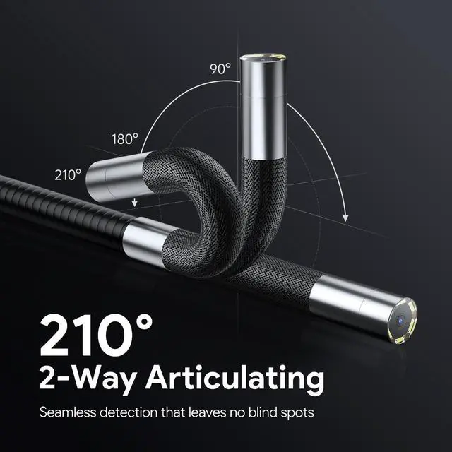 Alt view image 2 of 7 - KEHIPI 210° Two-Way Articulating Borescope, 0.24in Ultra-Slim Endoscope Camera with Lights, 4.5 IPS Screen, 5ft Waterproof Flexible Snake Tube, Industrial Inspection Camera for Automotive Mechanics