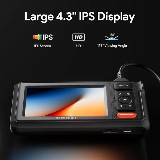 Alt view image 4 of 7 - KEHIPI Dual Lens Borescope, HD Endoscope With Light, 4.3'' IPS Screen Inspection Camera, IP67 Waterproof Drain Pipe Snake Cable, 16.5ft Semi-Rigid for Car Wall Plumbing HVAC