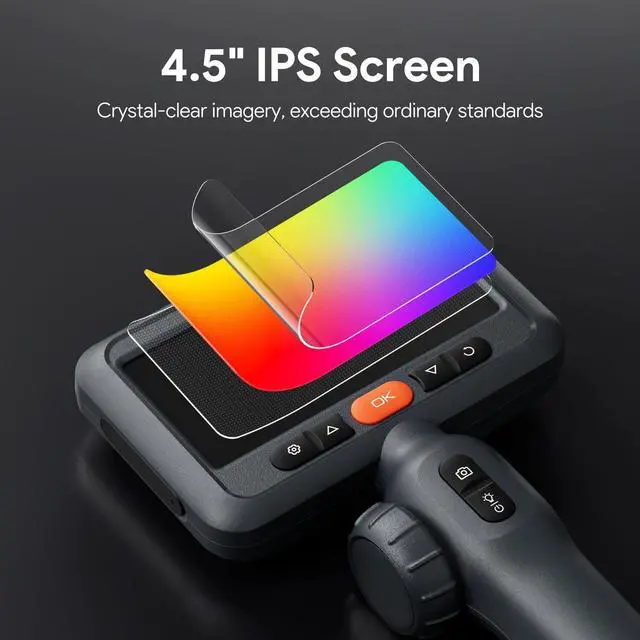 Alt view image 6 of 7 - KEHIPI 210° Two-Way Articulating Borescope, 0.24in Ultra-Slim Endoscope Camera with Lights, 4.5 IPS Screen, 5ft Waterproof Flexible Snake Tube, Industrial Inspection Camera for Automotive Mechanics