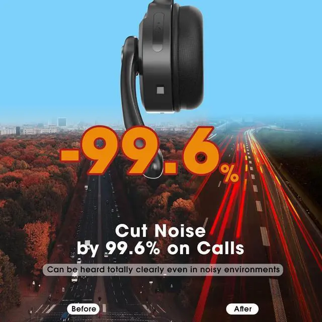 Alt view image 2 of 7 - KEHIPI Bluetooth Headset with Microphone, Noise Canceling Wireless On Ear Headphones, Bluetooth Headphones with Mic Charging Base, Phone Headset Mute Button for Laptop, Skype, Call Centers, Office