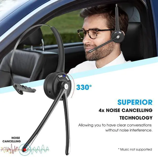 Alt view image 6 of 7 - KEHIPI Bluetooth Headset with Microphone, Noise Canceling Wireless On Ear Headphones, Bluetooth Headphones with Mic Charging Base, Phone Headset Mute Button for Laptop, Skype, Call Centers, Office