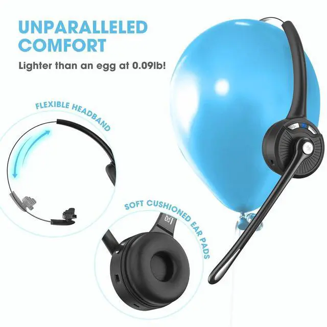 Alt view image 5 of 7 - KEHIPI Bluetooth Headset with Microphone, Noise Canceling Wireless On Ear Headphones, Bluetooth Headphones with Mic Charging Base, Phone Headset Mute Button for Laptop, Skype, Call Centers, Office