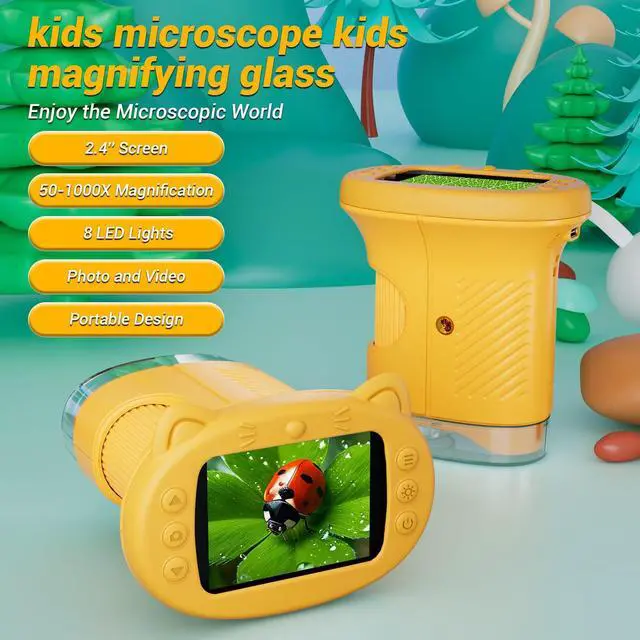 Alt view image 2 of 7 - KEHIPI Kids Microscope, 1000X Handheld Mini Microscope, 2.4'' Portable Digital Microscopes, Photo and Video Microscopes, Educational Science Kit Toys for Age 3-10 Girls&Boys(Light Pink)