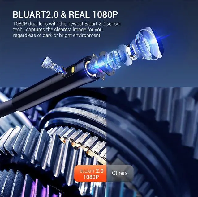 Alt view image 3 of 7 - KEHIPI Dual Lens Industrial Endoscope, 1080P Digital Borescope Inspection Camera, 7.9mm IP67 Waterproof, Sewer Camera with 4.3" LCD Screen, 7 LED Lights, 16.5FT Semi-Rigid Cable, 32GB Card - Orange