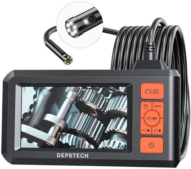 Main image of KEHIPI Dual Lens Industrial Endoscope, 1080P Digital Borescope Inspection Camera, 7.9mm IP67 Waterproof, Sewer Camera with 4.3" LCD Screen, 7 LED Lights, 16.5FT Semi-Rigid Cable, 32GB Card - Orange