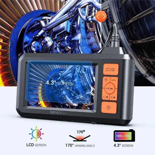 Alt view image 5 of 7 - KEHIPI Dual Lens Industrial Endoscope, 1080P Digital Borescope Inspection Camera, 7.9mm IP67 Waterproof, Sewer Camera with 4.3" LCD Screen, 7 LED Lights, 16.5FT Semi-Rigid Cable, 32GB Card - Orange